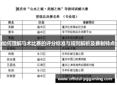 如何理解马术比赛的评分标准与规则解析及赛制特点